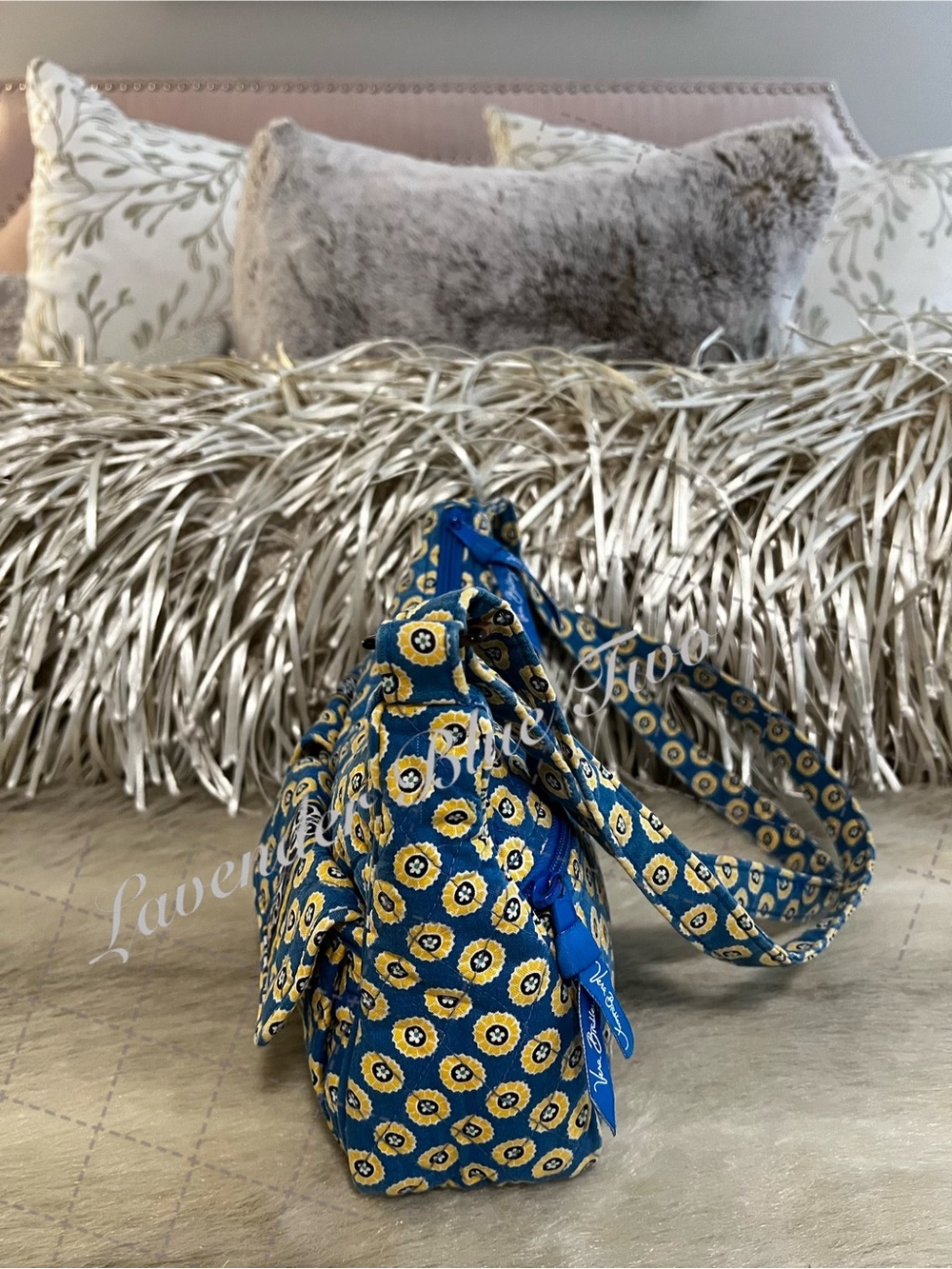 VERA BRADLEY Riviera 2008 Libby Crossbody Purse Shoulder Bag Blue Yellow Y2K - Picture 10 of 15